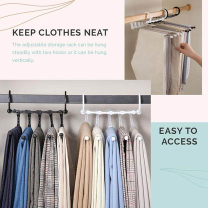 5in1 Foldable Retractable Stainless Steel Hanger Space Saving for Wardrobe Rack Jeans Pants Trousers Tie Scarf Towel