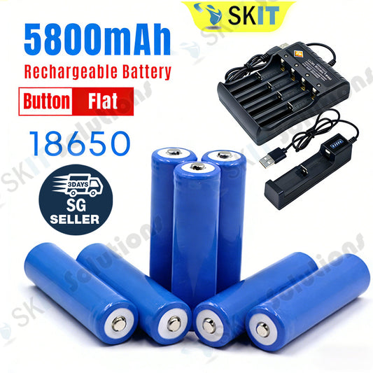 18650 3.7V 5800mAh High Capacity Rechargeable Battery For LED Light Flashlight Laser Pen USB Fan