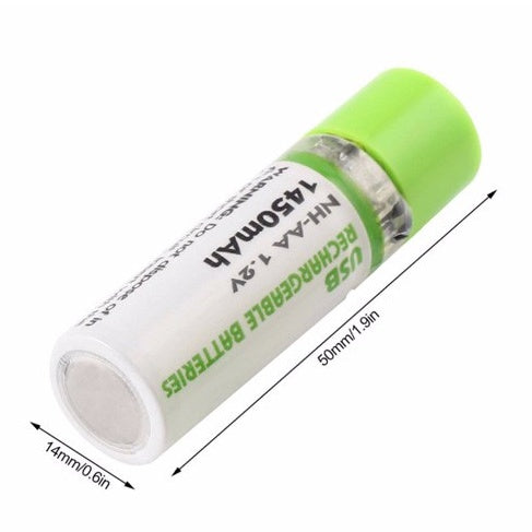 1450mAh USB Rechargeable Battery AA NI-MH 1.2V Fast Charging for RC Toy Remote Control Cordless Phone