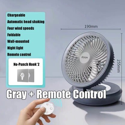 EDON 2in1 4000mAh 7-Inch Desk Table Fan Auto Rotation Air Circulation Wall-Mounted Nightlight Remote