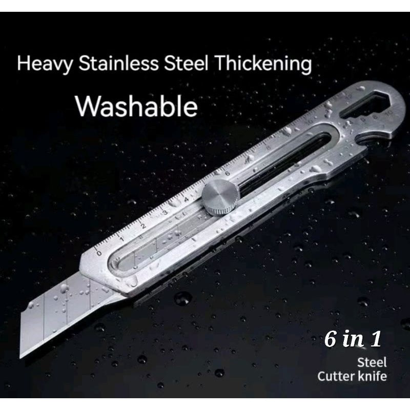 6in1 Stainless Steel Utility Knife Cutter Penknife Blade Ruler Wrench Screwdriver Pen Knives Tool