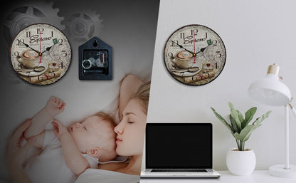 12" Vintage Retro Wall Clock Silent MDF Wooden Quartz Rustic Kitchen Living Room Decorative Battery