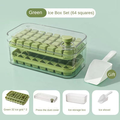 Ice Making Box Ice Cube Maker Tray Ice-Making Mould Storage Box Tool Gadget One Click Demolding Stackable Ice Grid Mold