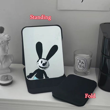 Foldable PU Leather Makeup Mirror Desktop Portable Pocket Cosmetic Travel Vanity Rounded Corner