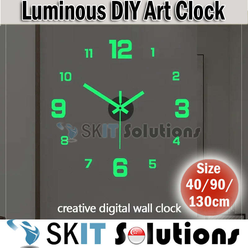 Luminous DIY 3D Wall Clock Quartz Sticker Home Decor Modern Large Acrylic Frameless Mute Self-Adhesive