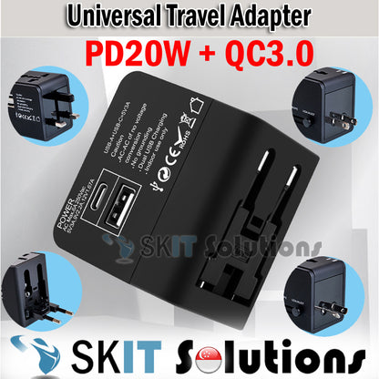 35W Global Universal Travel Adapter 3 USB 2 Type-C PD Port International Multi Plug 2.1A Fast Charge Power Wall Charger