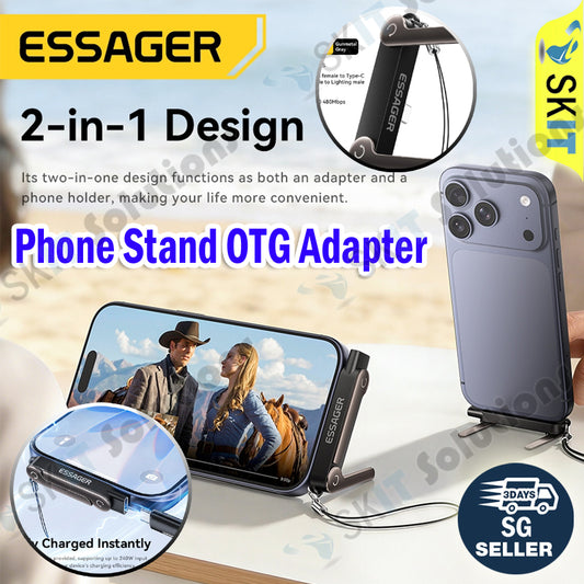 Essager 2in1 Phone Stand Holder Bracket OTG Adapter USB C to C / C to Lighting for Smartphone Tablet