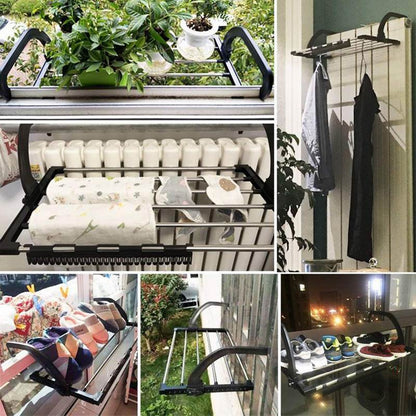 Foldable Stainless Steel Clothes Drying Rack Window Balcony Garment Hanging Stand Ledge Fence Laundry Shoes Socks Cloth