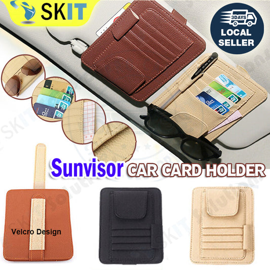 Car Sun Visor Organizer PU Leather Card Glasses Pen Holder Auto Sunvisor Interior Storage Pocket
