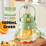Tritan BPA Free 1000ml Hot Cold Drinking Water Bottle Large Cute Kawaii with Dual Spout-Direct/With Straw Spout 大肚杯