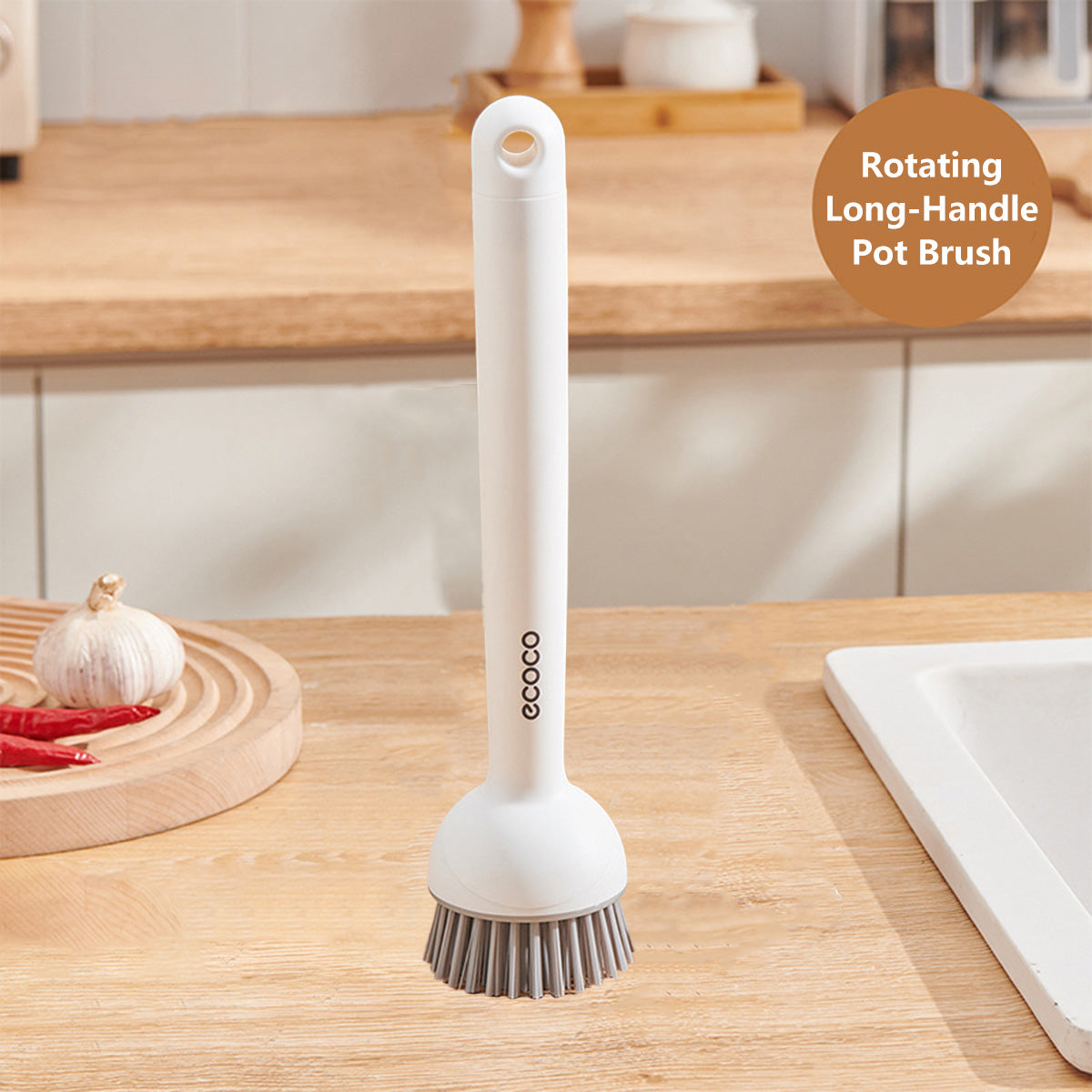 Ecoco Short / Long Pot Brush Rotating Handle Refillable Liquid Household Kitchen Cleaning Washing