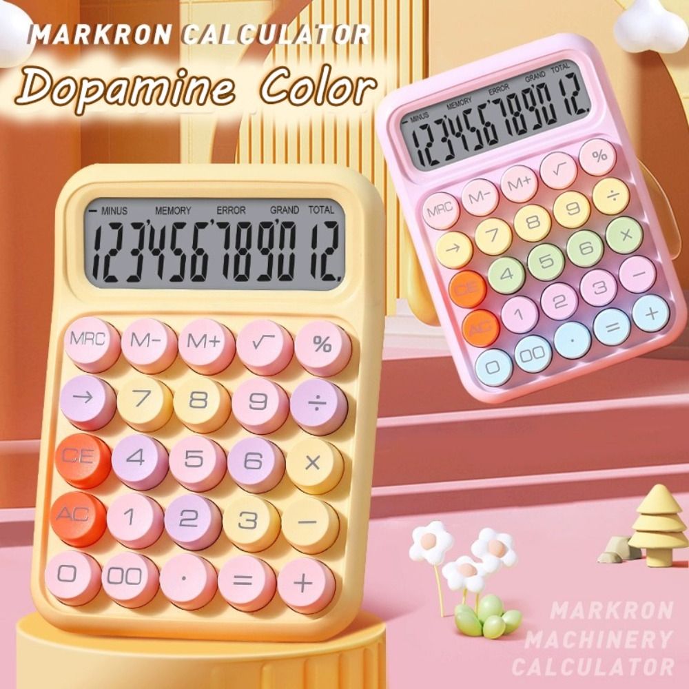 Colorful Retro Color Mechanical Calculator Big Button LCD Display 12-Digit Office Student Stationery