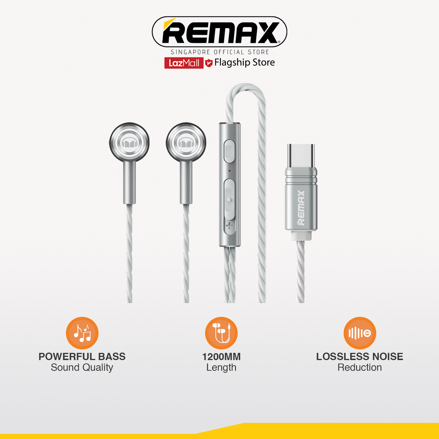 【SKIT SG】Remax RM-598a MONSTER Series Powerful Bass Type-C Metal Wired Earphone for Music & Call