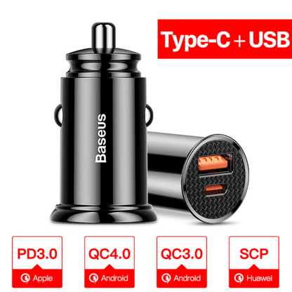 Baseus 30W Quick Charge Type C PD3.0 + QC4.0 USB Car Charger Supercharge SCP QC3.0 QC Fast PD USB C Car Charging Charger