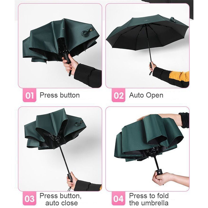 Automatic Foldable Umbrella Auto Open Close UV Protection Windproof 8 Rib Rain Auto Folding Umbrella