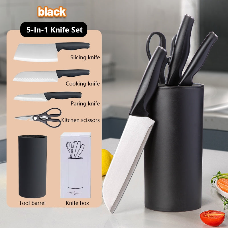 5in1 Kitchen Knife Set Stainless Steel Chef Utility Santoku Paring Knife Scissors with Detachable Holder