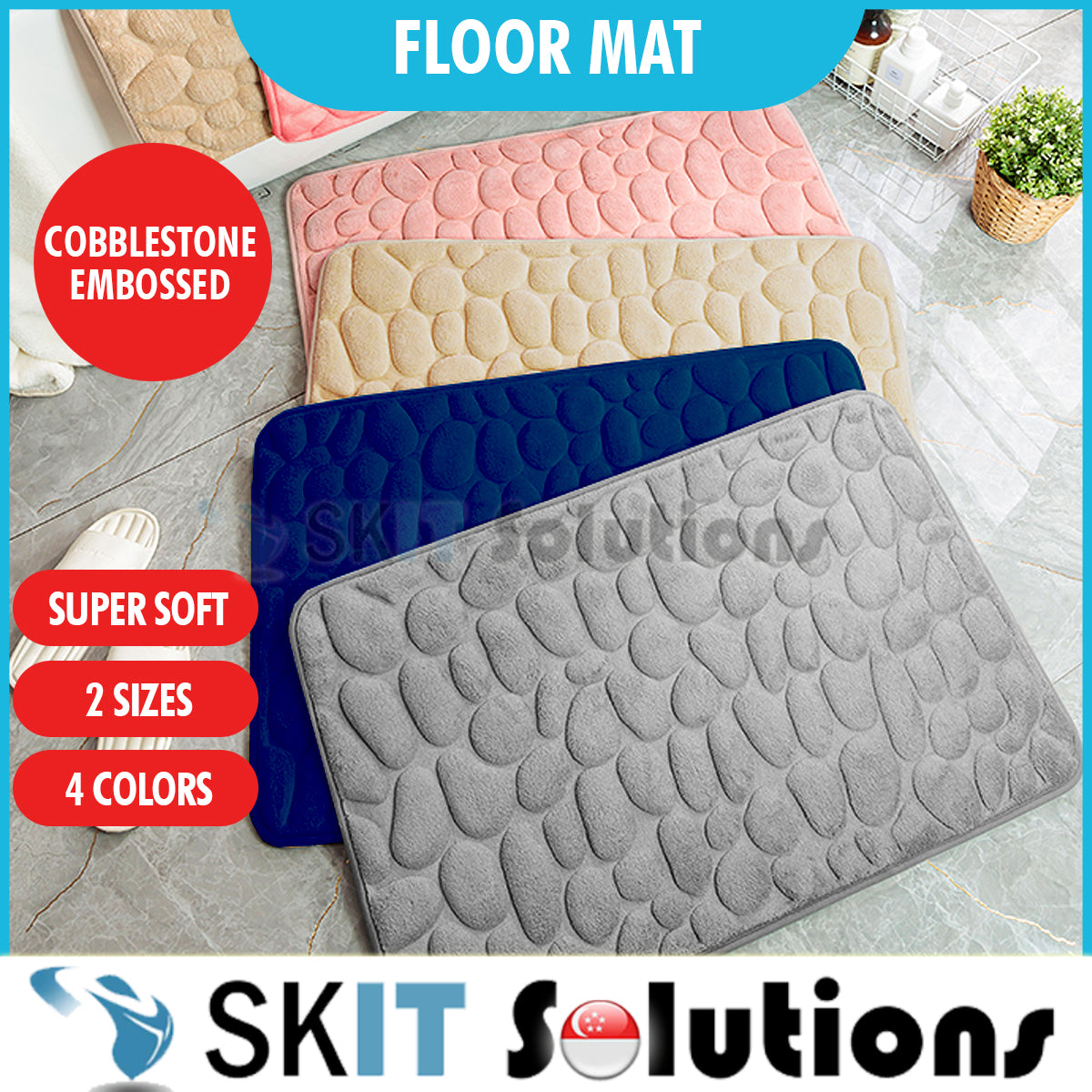 Cobblestone Embossed Bathroom Bath Mat Memory Foam Rugs Shower Room Absorbent Non-Slip Pad Floor Carpets Doormat