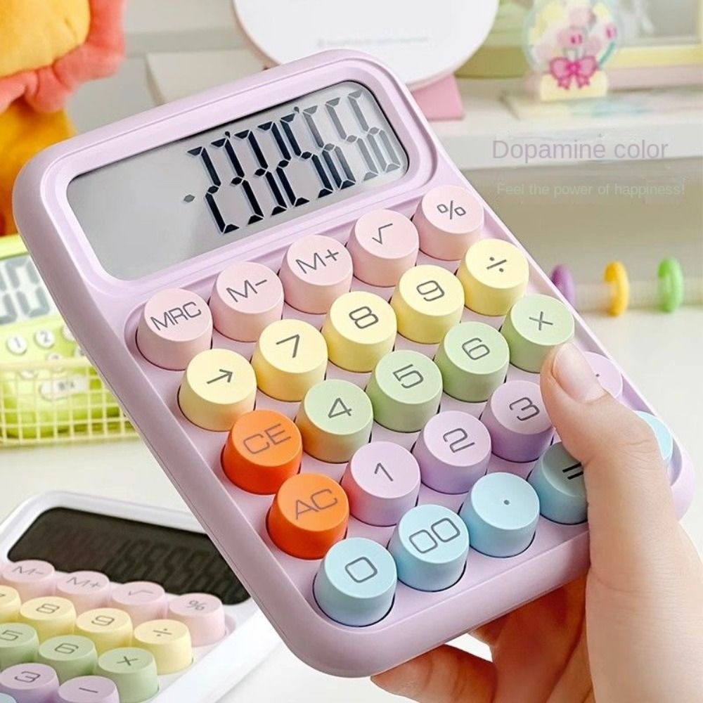 Colorful Retro Color Mechanical Calculator Big Button LCD Display 12-Digit Office Student Stationery