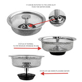 Kitchen Sink Strainer Mesh Metal Rotatable Handle & Rubber Stopper, Stainless Steel Sink Drain Water Filter Plug Basket