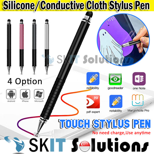 Silicone Rubber/Conductive Cloth Tip 2in1 Passive Capacitive Stylus Touch Pen Tablet Drawing Pencil