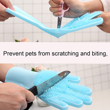 Silicone Pet Bath Gloves for Cats & Dogs – Blue or Pink, 1 Pair