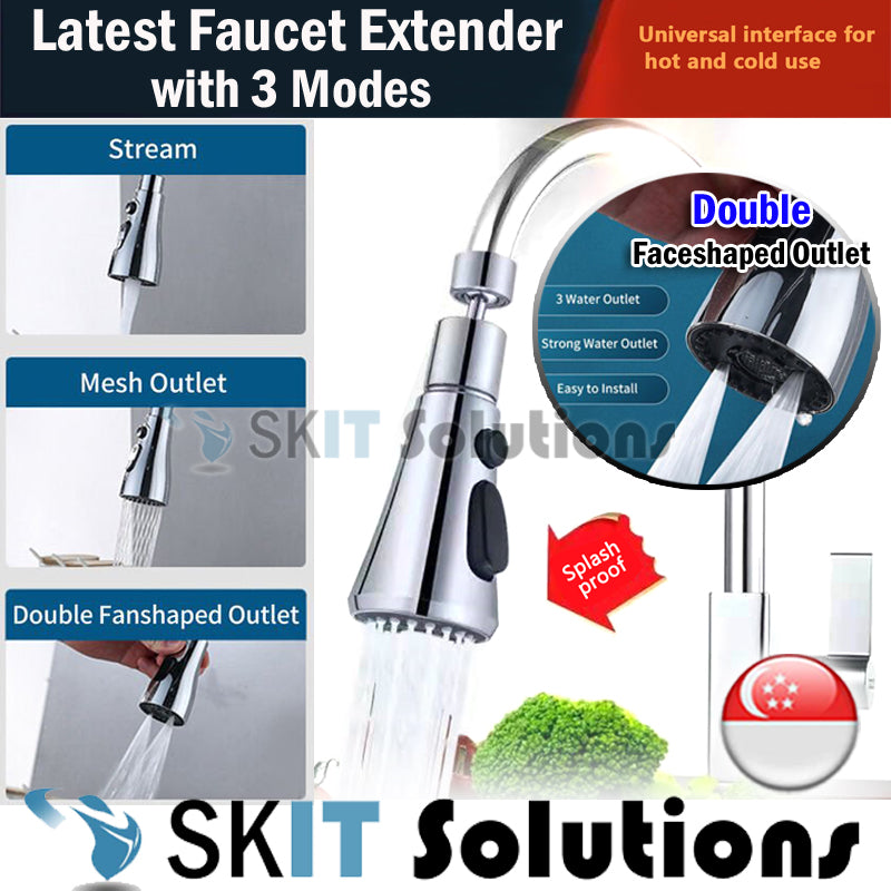 360° Rotate Tap Faucet Aerator Extender w/ 3 Function Mode Kitchen Bathroom Splash Filter Nozzle Spray Head Water Saving