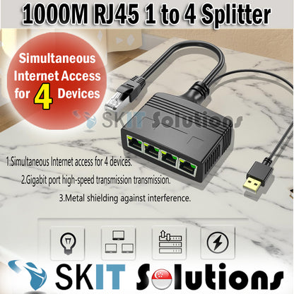 1 To 2/3/4 Port 1000 Mbps RJ45 Ethernet Splitter Adapter Gigabit LAN Network Expansion Multiple Devices Sharing Internet Same time