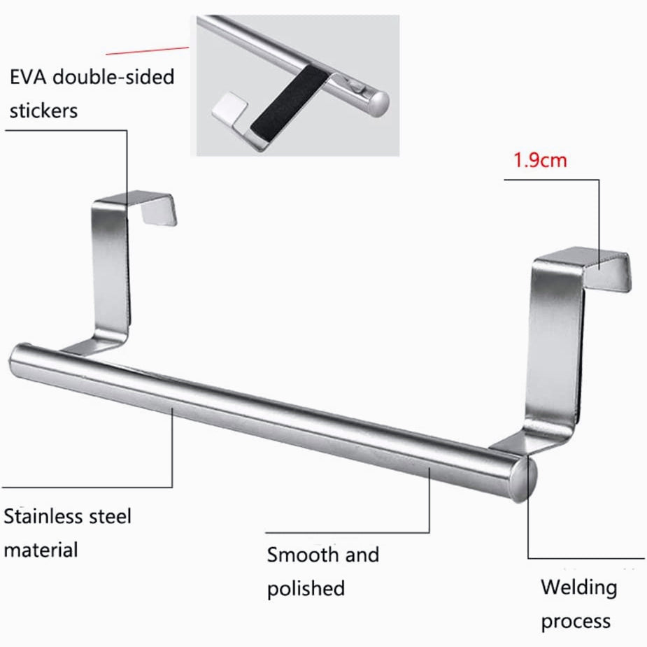 Stainless Steel Hanging Towel Rack Over Cabinet Door Rail Holder Kitchen Bathroom Organizer 2 Sizes