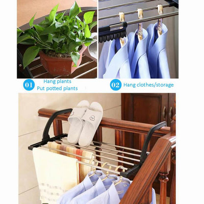 Foldable Stainless Steel Clothes Drying Rack Window Balcony Garment Hanging Stand Ledge Fence Laundry Shoes Socks Cloth