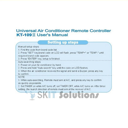 KT-109 II Universal Aircon Remote Control w/ Bracket for All Air Conditioner Replace AC Conditioning