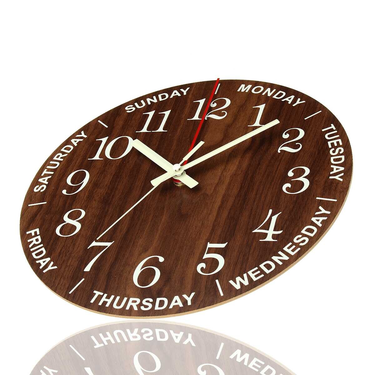 12 Inch Luminous Minimalist Designer Wooden Quartz Wall Clock Dark Glowing Silent Non-Ticking Home