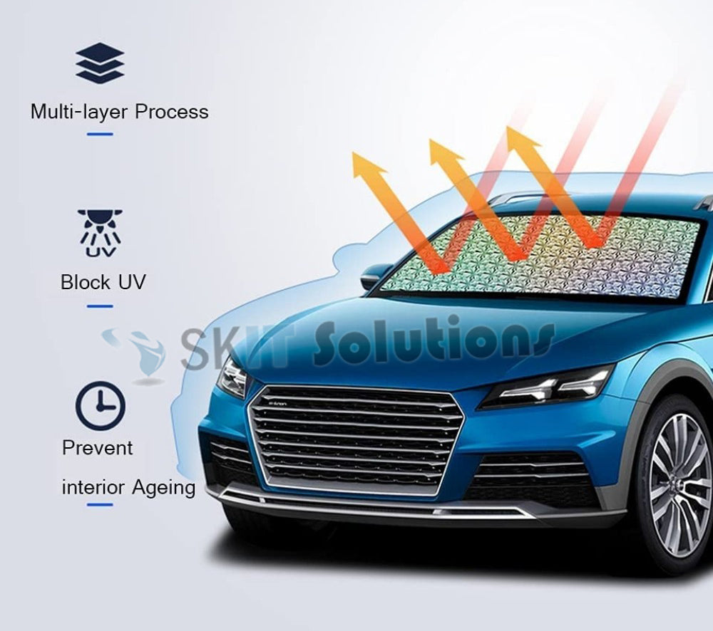 Retractable Car Front Window Sunshade with 3 Suction Cups, Adjustable WindShield SunShield Curtain Sun Block UV Rays Protection Sun Shade