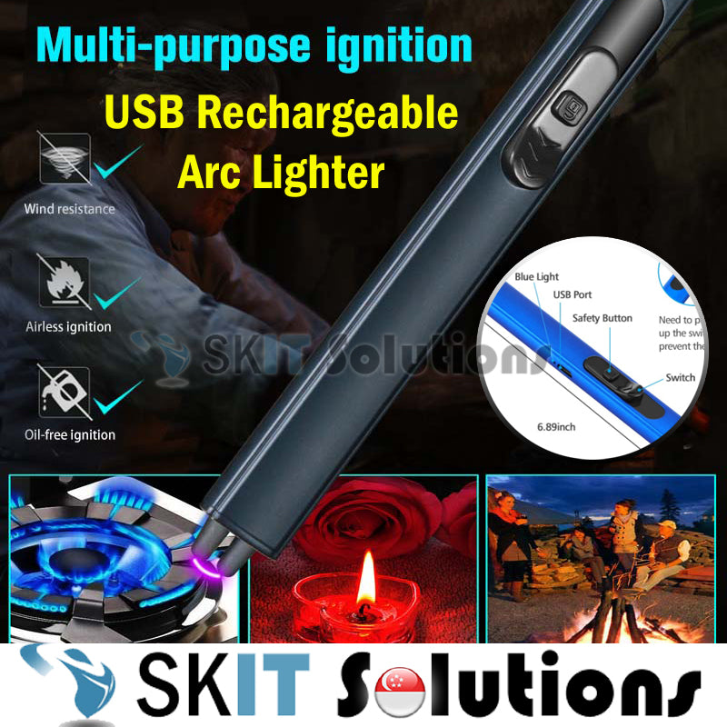 USB Rechargeable Electronic Rod Single Arc Lighter Windproof Flameless Ignitor for Candles Stove Gas Cooking Outdoor BBQ