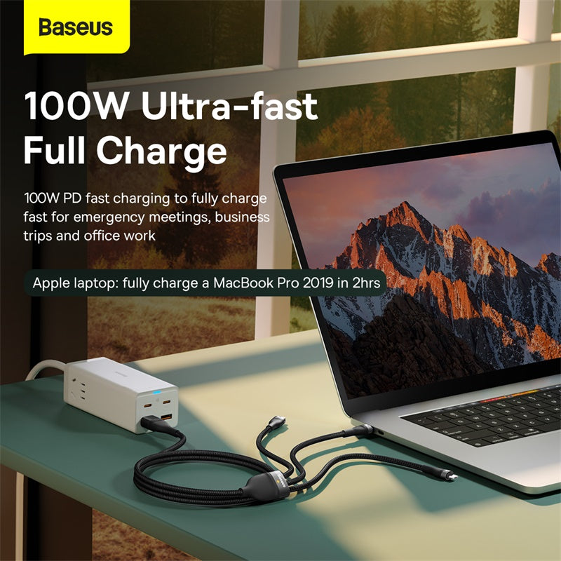 Baseus 2 for 3 Cable PD 100W Fast Charging Date Cable U+C to M+L+C 100W Two-For-Three 1.2 Meter Dual Input Triple Output