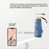 Mini Pocket Folding Tiny Umbrella Light Weight 5 Fold 6 Ribs Anti UV Coating Protection UPF50+ Windproof WaterProof