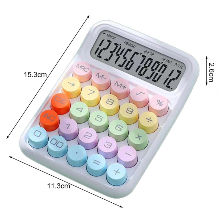 Colorful Retro Color Mechanical Calculator Big Button LCD Display 12-Digit Office Student Stationery