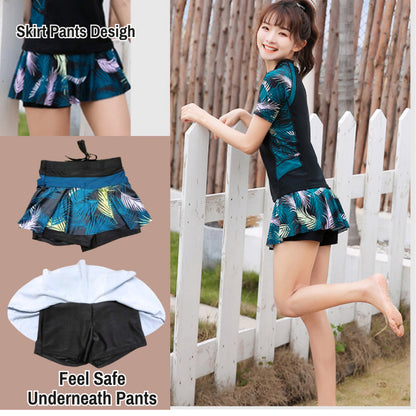 Korean Style Couple Swimsuit Men Women 2pcs Set Short Sleeve Swimwear Swimming Suit Wear Top+Pants