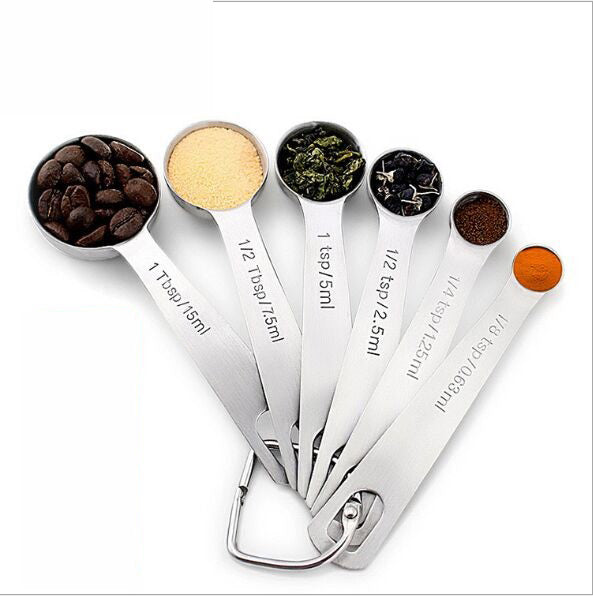 6 pcs/set Measuring Spoons Stainless Steel Seasoning Coffee Tea Scale Bakery Tool Kitchen Supplies