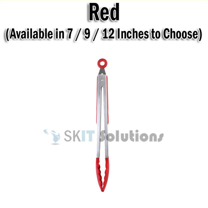 7/9/12 Inch Silicone Stainless Steel Food Tong Non Slip Heat Resistant BBQ Grill Salad Kitchen Tongs