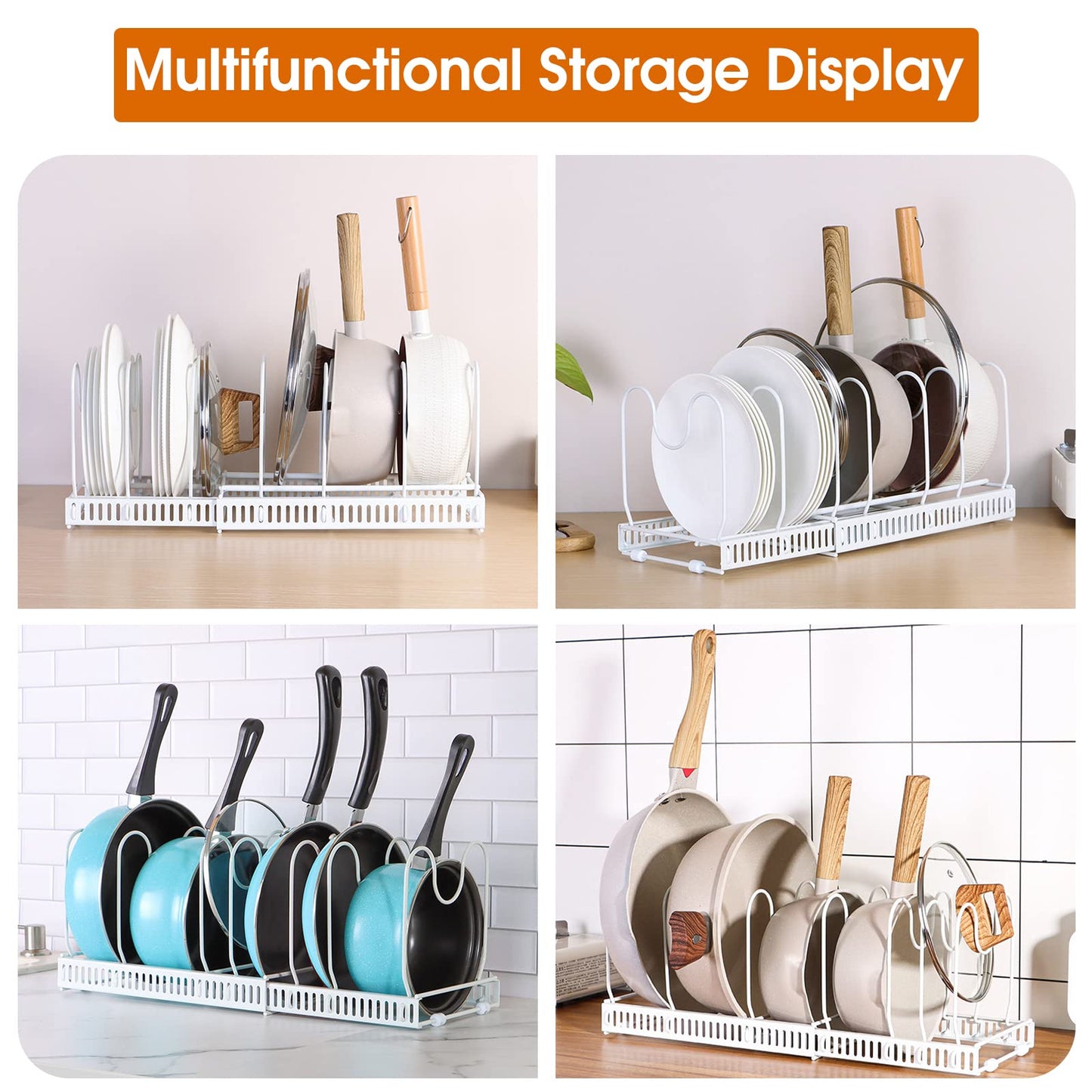 Adjustable Pot and Pan Organizer Expandable Rack Lid Holder Organiser Retractable Storage for Kitchen Cabinet Cookware