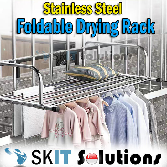 Basic/Retractable Foldable Stainless Steel Clothes Drying Rack Window Balcony Garment Hanging Stand Ledge Fence Laundry