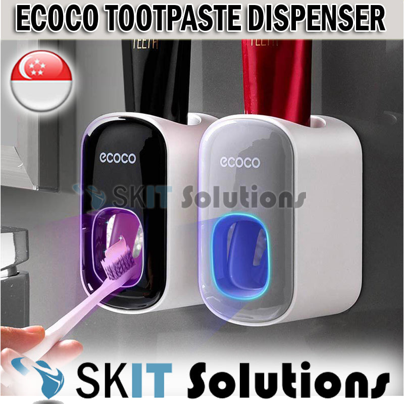 Ecoco Wall Mount Toothbrush Holder With Cups Storage Box Automatic Toothpaste Dispenser Squeezer