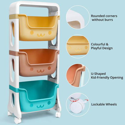 2/3/4 Tier Children's Toy Storage Rack Cabinet Organizer Kids Rolling Cart Activity Space Saver Shelf w/ Wheel Casters