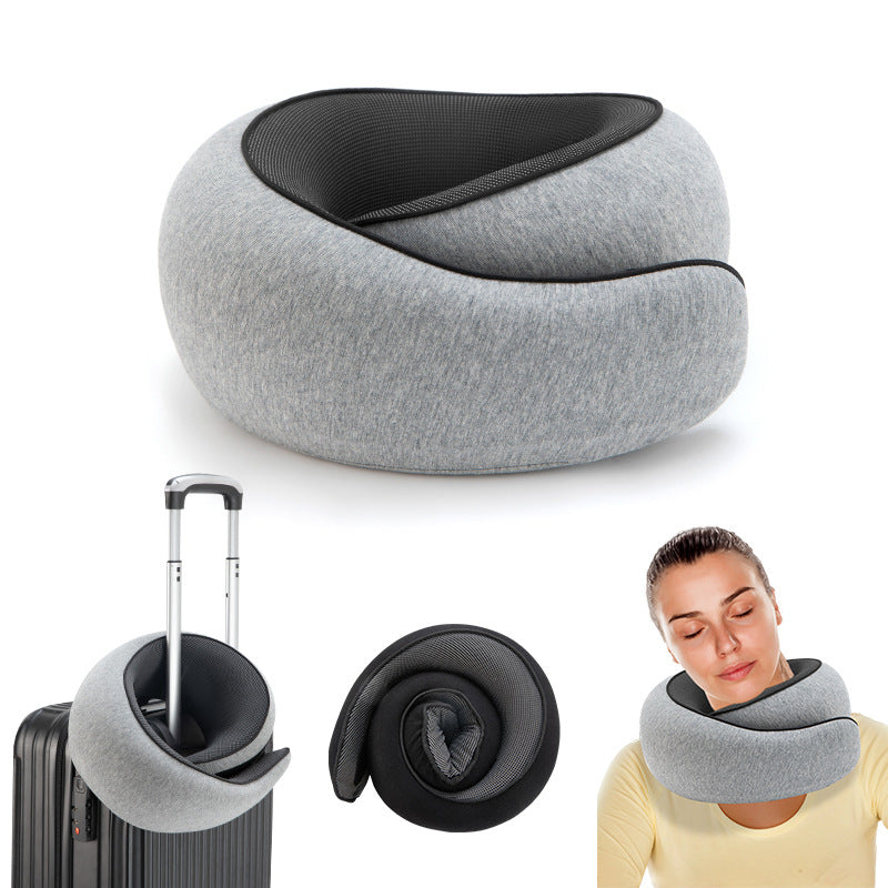 Travel Neck Pillow U-Shaped Cushion Portable Undeformable Snail Pillow with Storage Bag Airplane