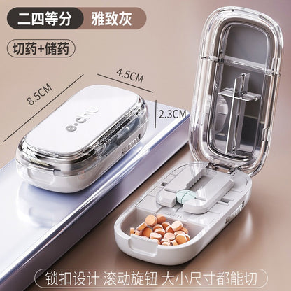 Adjustable Pill Cutter Splitter Quartering Crusher with Storage Box Medicine Tablet Divider Organizer