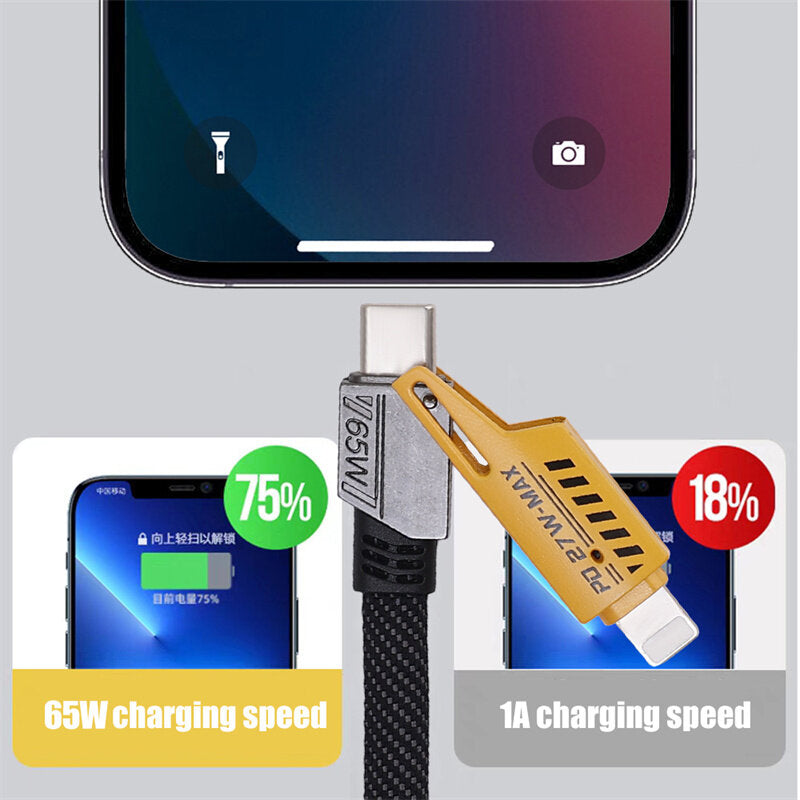 1M/1.5M/2M 4 In 1 65W 27W Super Fast Charging Mobile Phone Data Cable Type-C/USB To C/IOS Charger