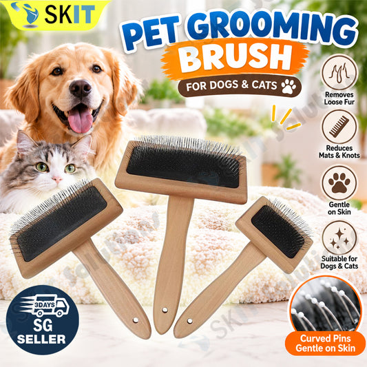 Pet Grooming Slicker Brush for Dogs & Cats with 135° Curved Metal Pins