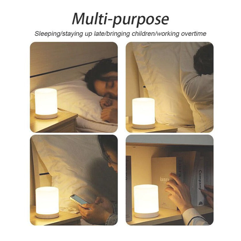 Mini Canister Night Light with Clock Remote Bedside Sleep Touch LED Table Lamp Rechargeable Type-C