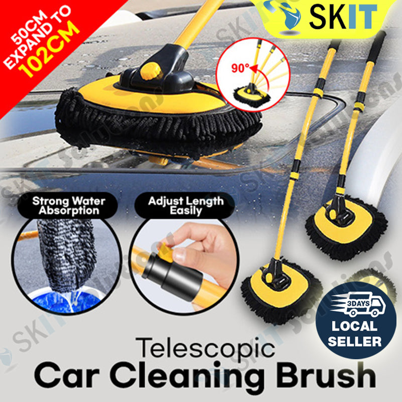2-In-1 Car Cleaning Brush Telescoping Long Handle Mop Chenille Microfiber Broom Pole Car Wash Tool