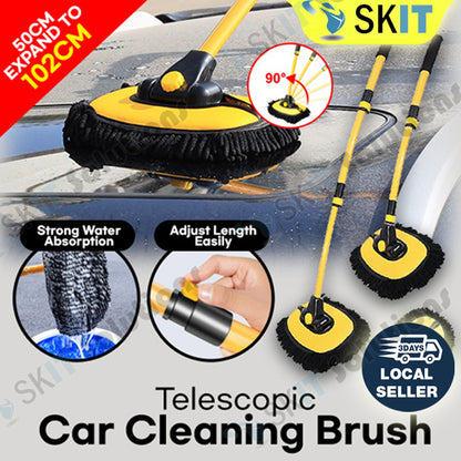 2-In-1 Car Cleaning Brush Telescoping Long Handle Mop Chenille Microfiber Broom Pole Car Wash Tool